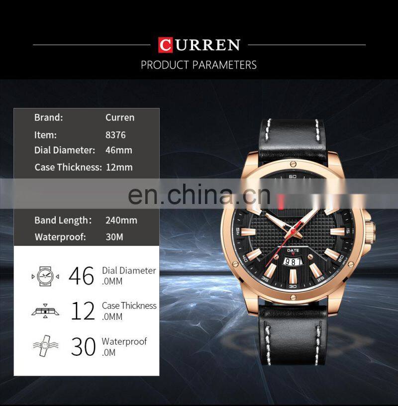 Curren 8376 2020 New Design Mens Quartz Watch Fashion Leather Water Resistant Calendar Wrist Watches for Men