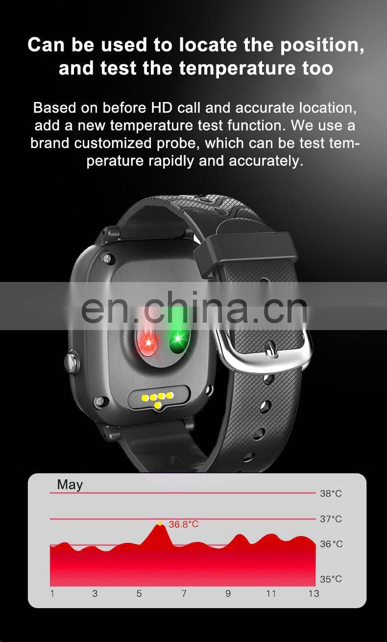 Black leather 4G multi language IPS screen heart rate oxygen monitor SIM card smart watch for senior