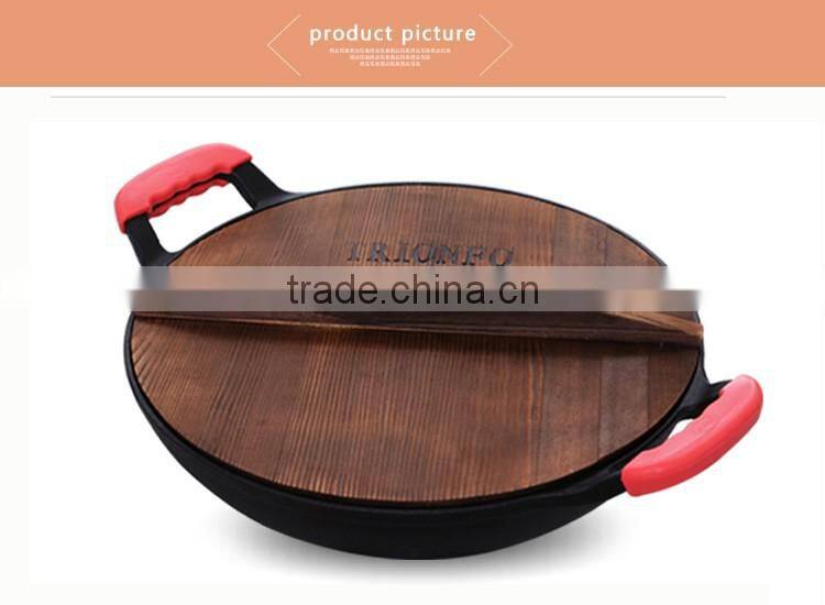 two ears wooden lid cast iron Chinese wok seasoning