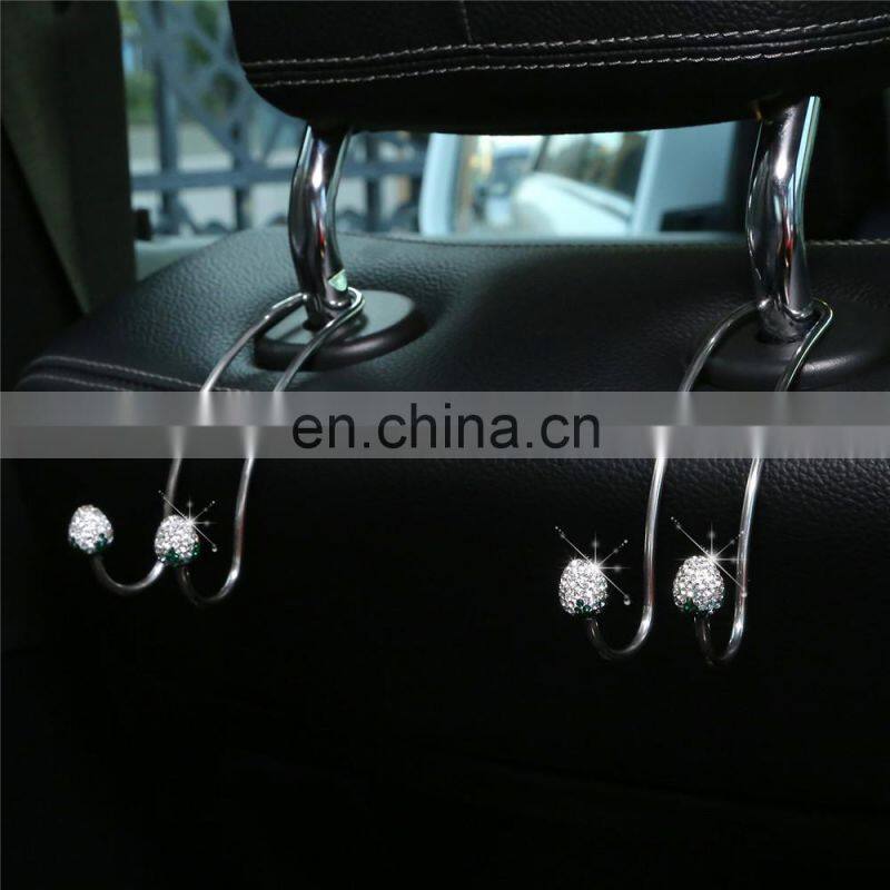 2pcs Stainless Steel car Hanger For Bags Universal Seat Headrest Rhinestones Auto Hooks Car Hangers Bling Interior