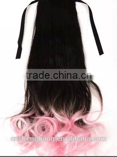 dip dyed three tone pony tail wigs synthetic hair wig hair extension ponytail wig