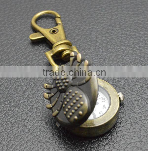 spider key chain wrist watch with metal bronzed chain spider pocket watch