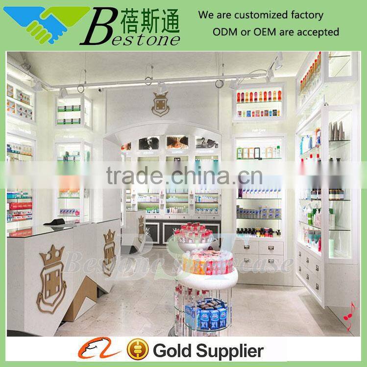 Modern retail store used wodoen pharmacy furniture for sale, tall clinic cabinets