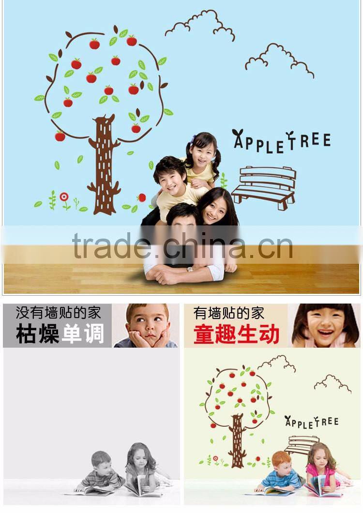 Happy Apple Tree - Wall Decals Stickers Appliques Sticker Paper Removable Living Room Bedroom Art Picture DIY Mural Decoration