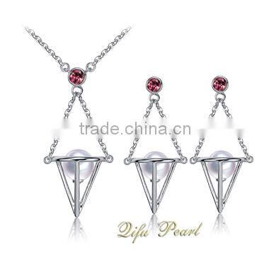 2015 New Fashionable Design Pearl Setting Jewelry Set With 18K White Gold AAA Natural Real Southsea Pearl Red Jaspis