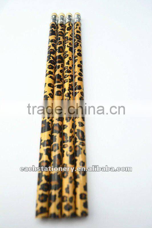 Round Shape HB standard wooden Korean tattoo pencil with eraser, animal print available, non sharpening