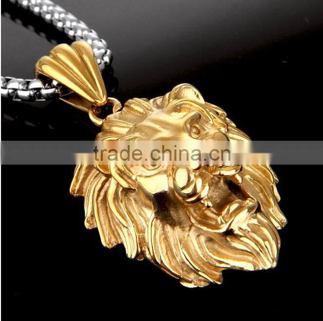 Men's Stainless Steel Animal Lion Head Shape Pendant Necklace