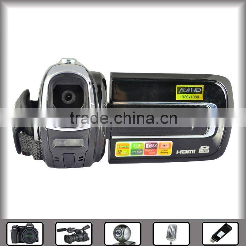 hd digital camera video camcorder 12mp with 3.0" TFT LCD can revolve angle of 270 degrees, USB2.0, flash light