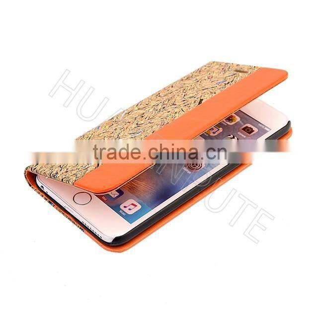 Stylish Natural Real Wood Flip Leather Case For iPhone6/6S