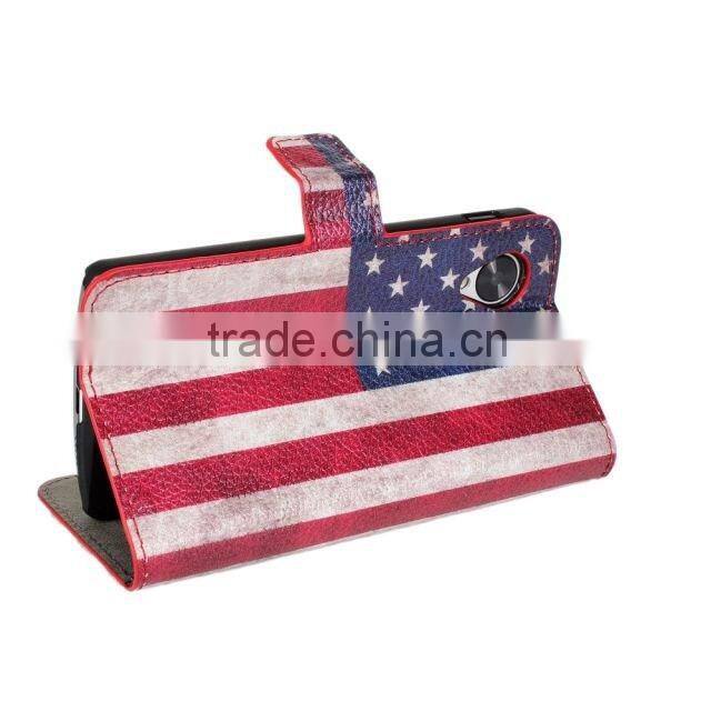 Wholesale price Flag leather cover case with card slots For HTC One mini M4