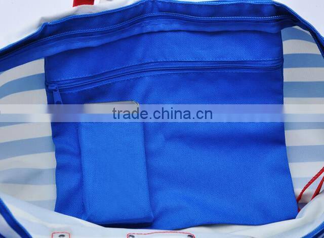Promotional custom leisure stripe tote bag with PVC handle