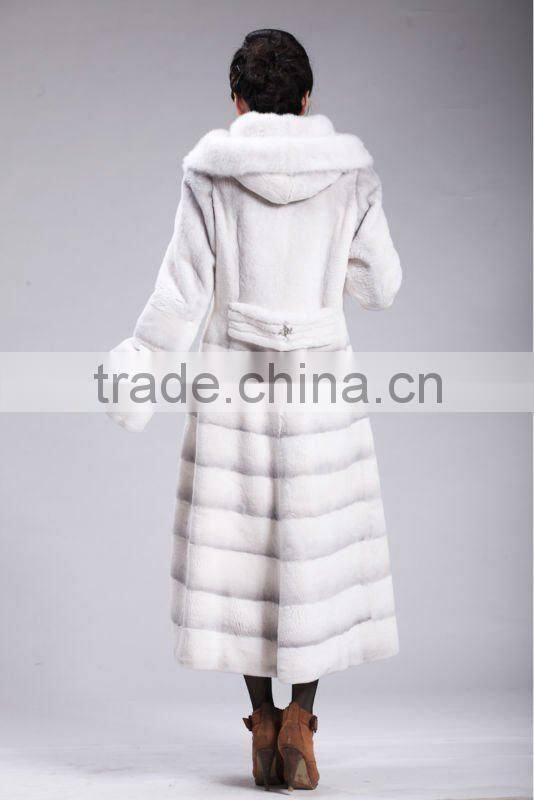 Mink hooded rex rabbit long fur coat