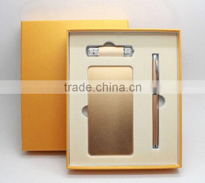 Charging Gift Set with Power Bank USB Flash Drive Ballpoint Pen Business Promotional Gift For Traveling Can Custom Logo on Item