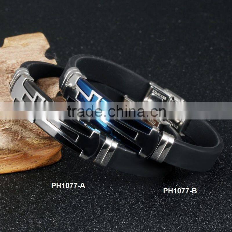 novelty products chinese blue plating cross black silicone bracelet with logo