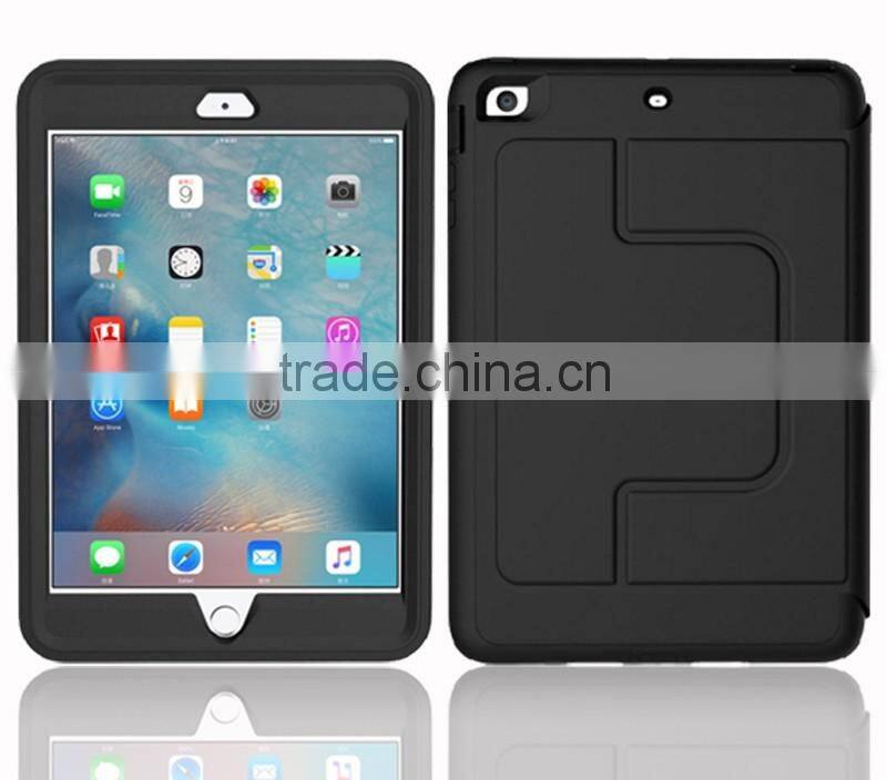 For iPad mini 4 shockproof rubber rotated foldable stand folio cover case