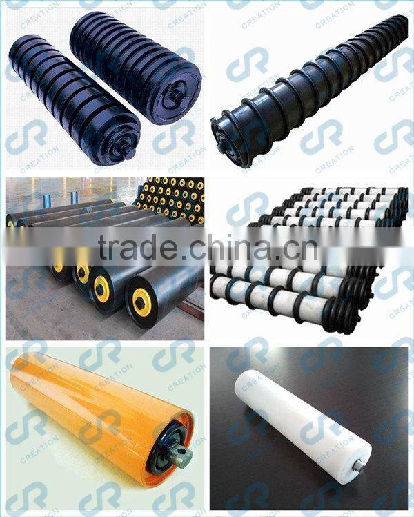 Return idler rollers with spaced rubber rings