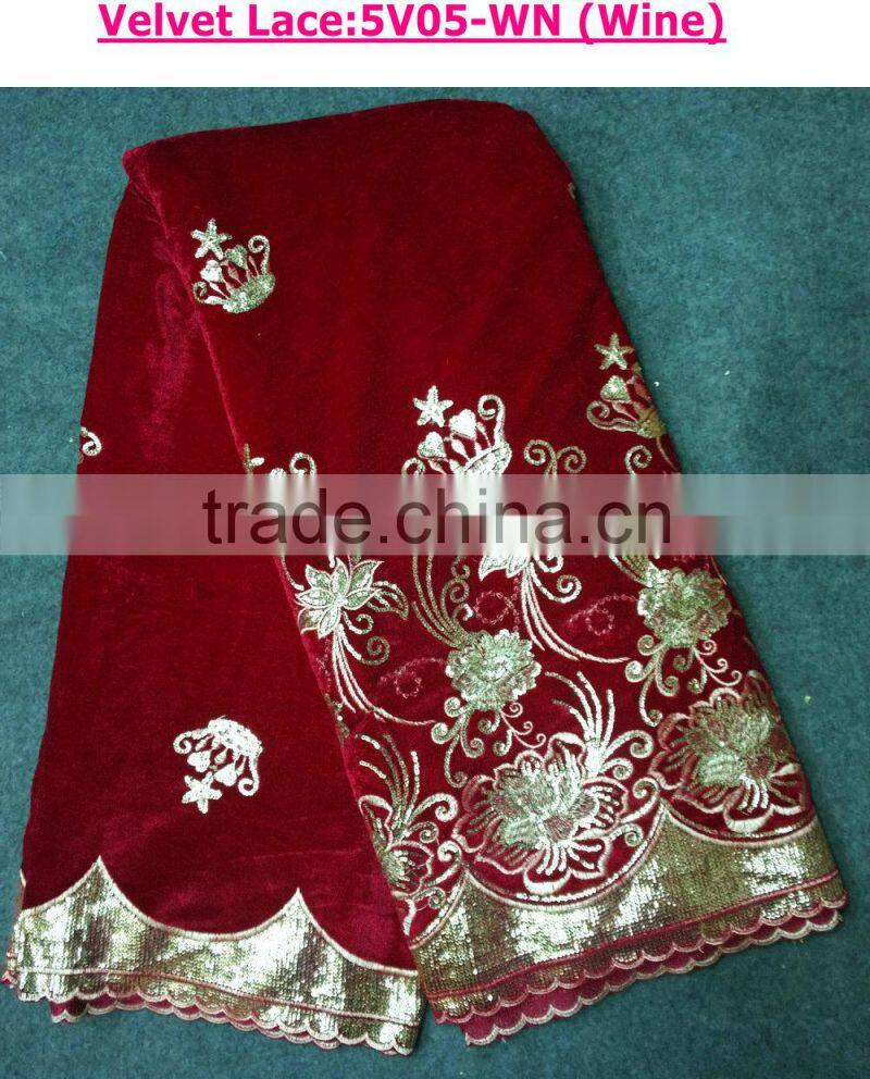 Guangdong supplier handcut african velvet lace fabric with sequins