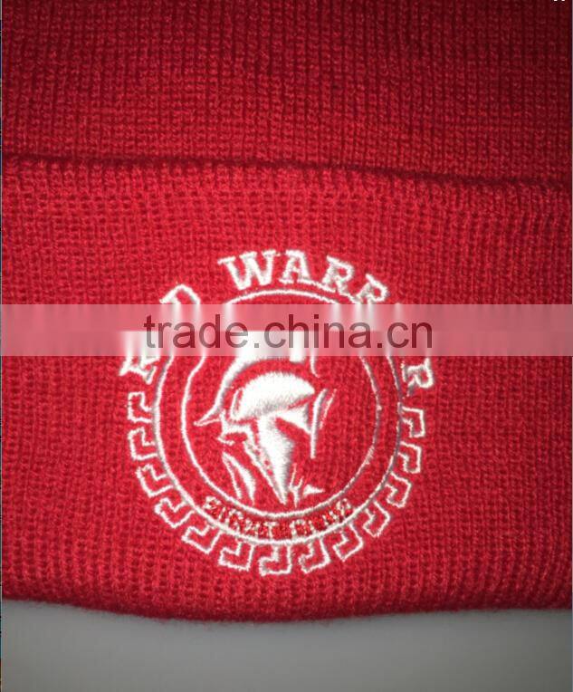 red beanie hat/embroidery logo style winter caps