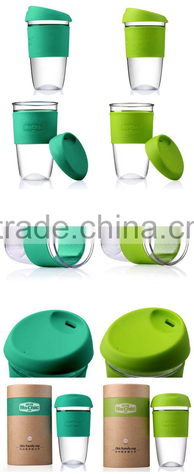 New stylish BPA free Reusable stylish handy Coffee Mug Mochic tritan Plastic Tea Cup