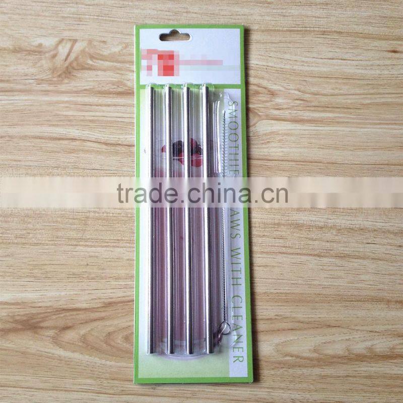 Dia 6mm L 8.5" Stainless Steel Drinking Straw 4 with 1 brush packed in new design blister card