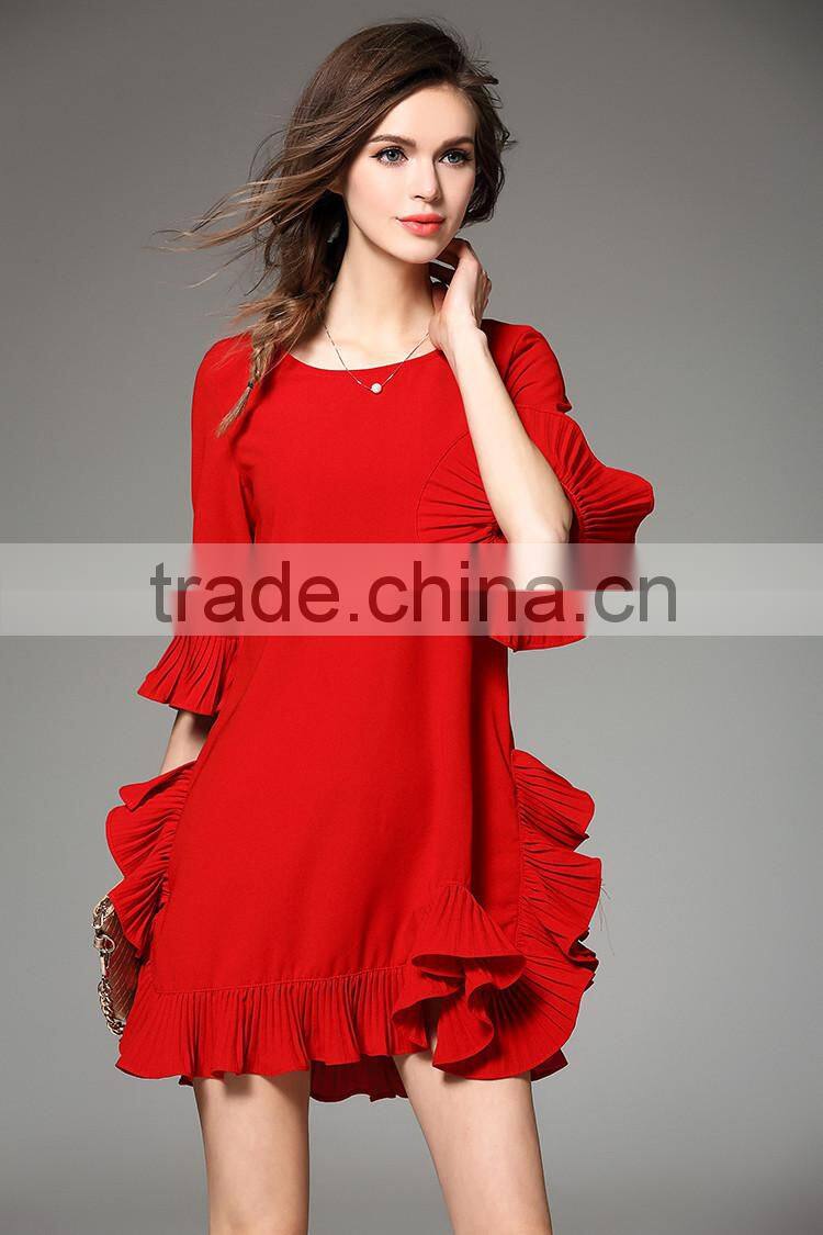 2016 summer flounced Relaxed new model girl latest net dress design for women