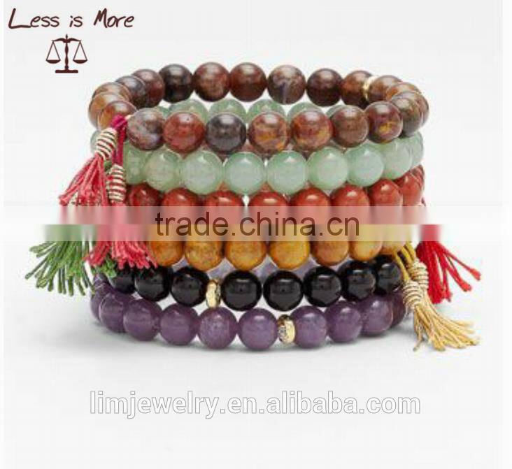 6 Wraps Stretch Beaded Bracelets with Tassel summer Boho style Set of handmade Bracelets