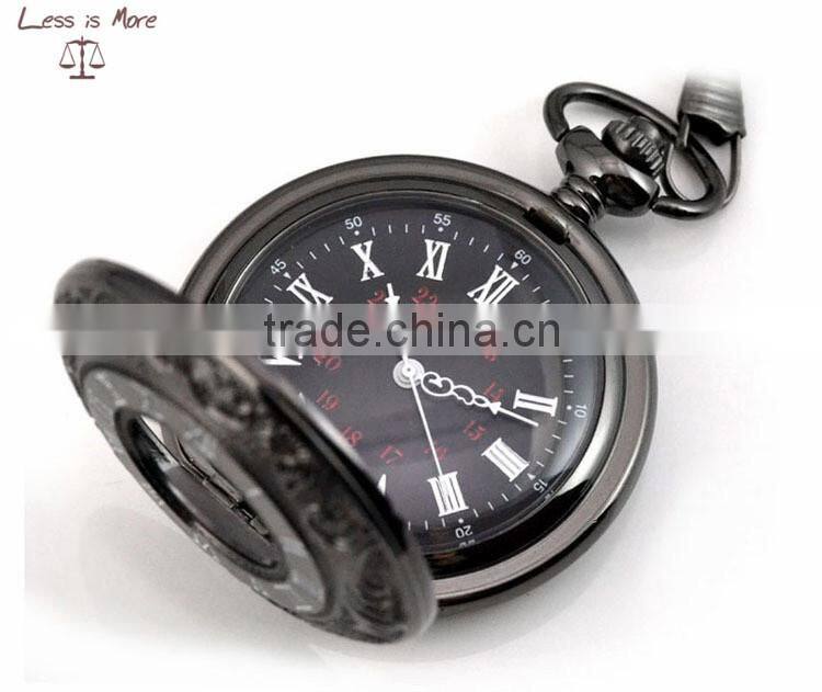 fashion wholesale dark night pocket watch black necklace watch for men