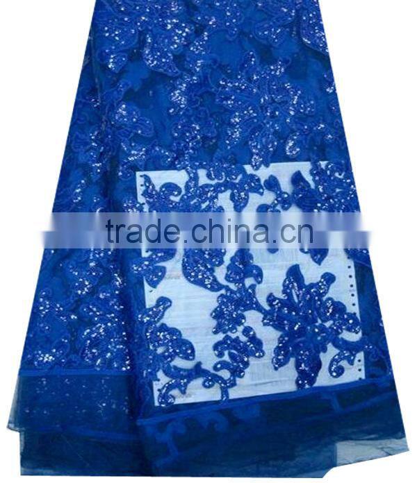 2015 Wholesale New Fantasy African French White Net Sequins Lace Fabric