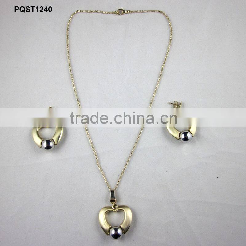 wholesale newest design metal ball necklace and earrings gold jewelry set