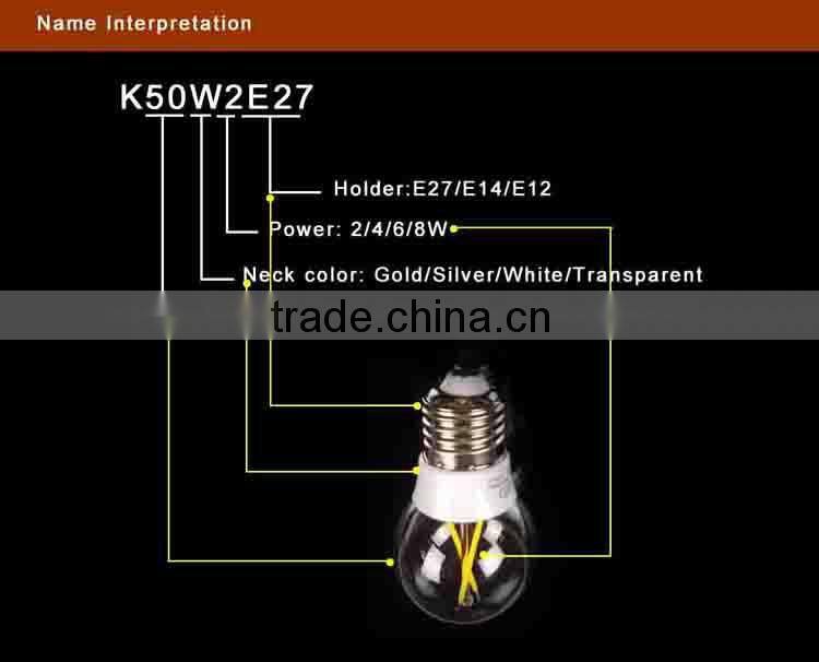 2014 new CE ROHS 85-260V E27 8W led filament