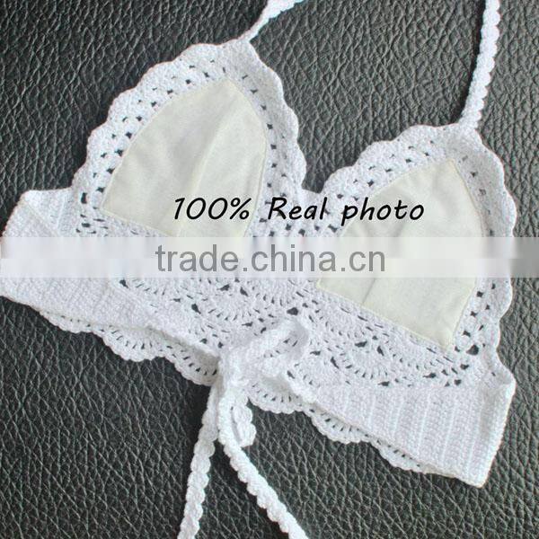 Cotton/polyester black women beachwear crochet knitting bikini in top