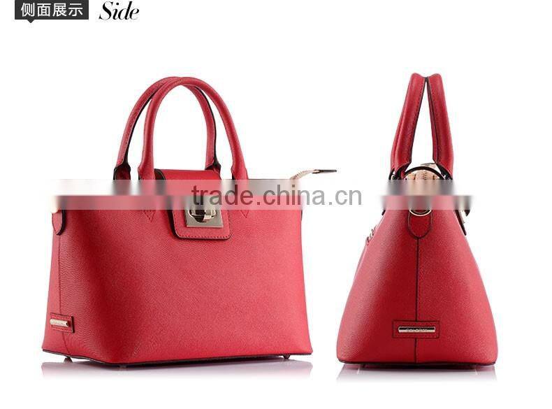 Red lock closure ladies bag hard leather women tote made in china
