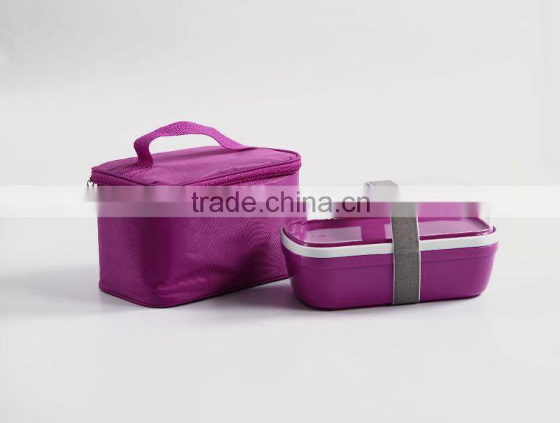 Children easy to carry cooler bag with plastic bento lunch box / go cup