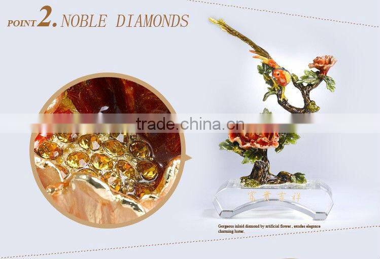 RORO Wealth and Auspice peony enamel pewter crystal decorative article for home decoration