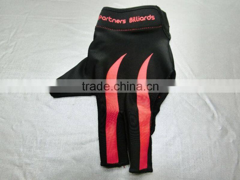High quality left hand three finger billiard snooker glove with logo on