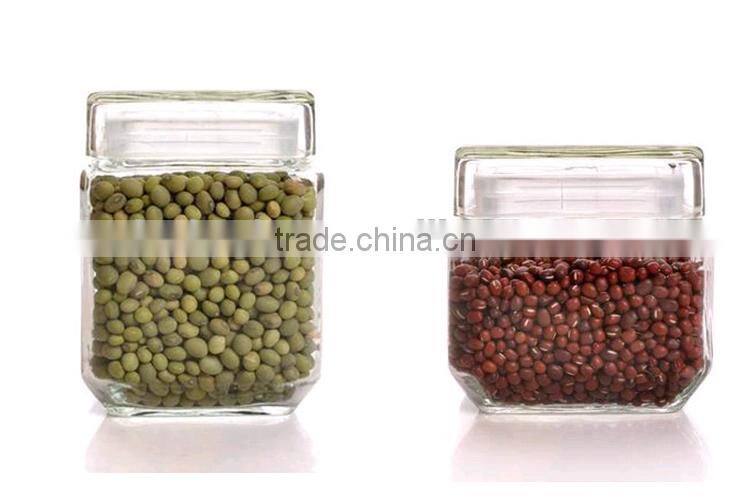 square airtight transparent glass jars with direct glass lids