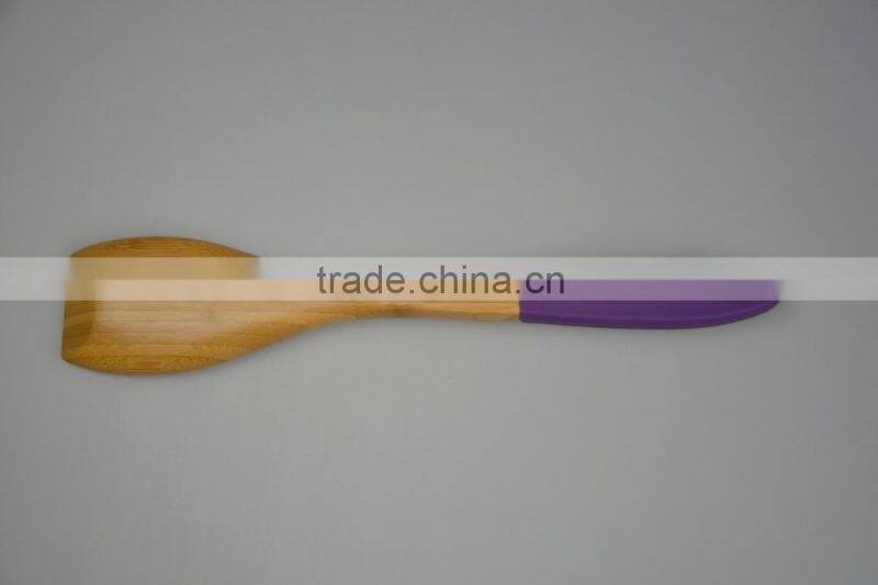 2015 Green Color Silicone Longe Handle More Thickness with Bamboo Wooden Spatula and Spoon Flat Utensil Set