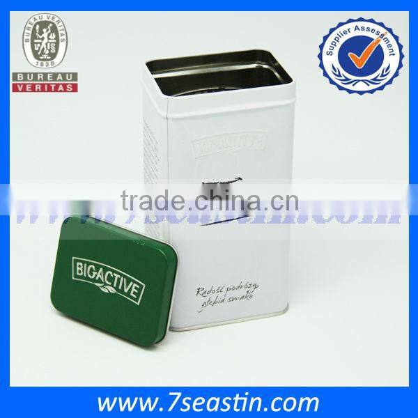 tin can for tea packaging with rectangle shape