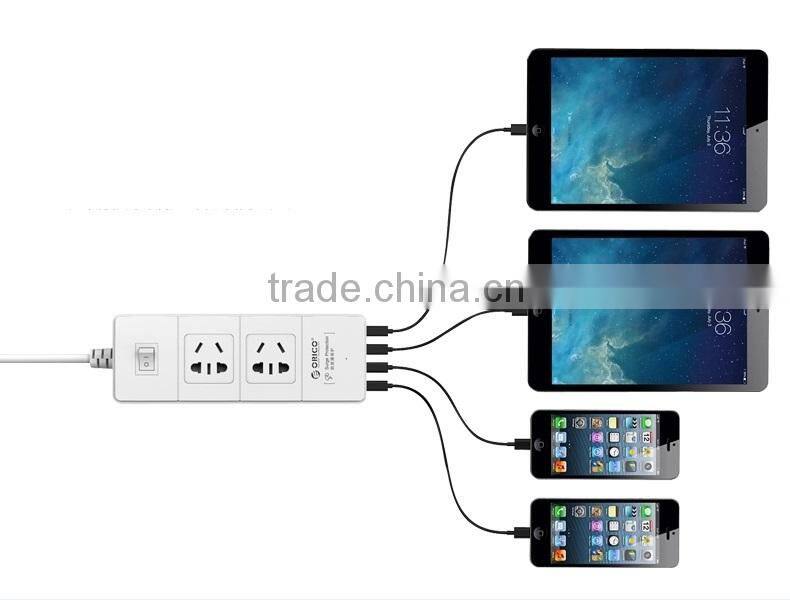 2015 OEM ABS material 2 way US type power strip with 4 USB ports