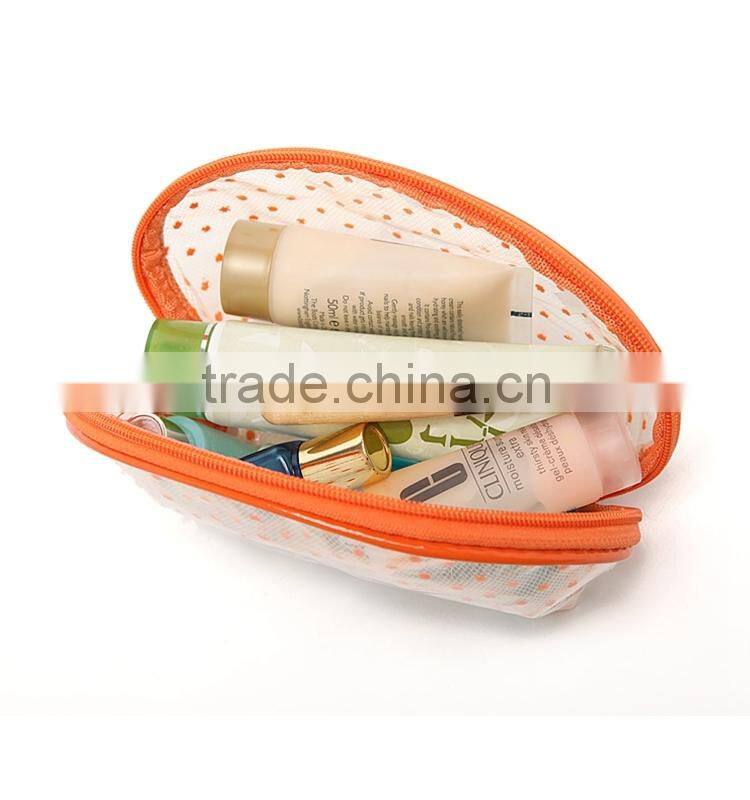 customized fashion clear zipper lock shell shape transparent pvc cosmetic bag