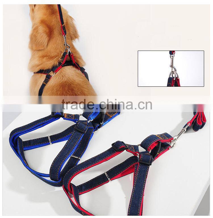 Amazon Seller Supplier Branded High Quality Cheap Price Dog Product Jean Denim Pet Dog Harnesses Leashes