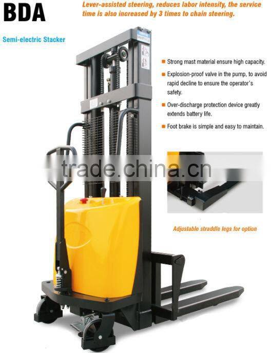 2.0 ton semi electric straddle stacker