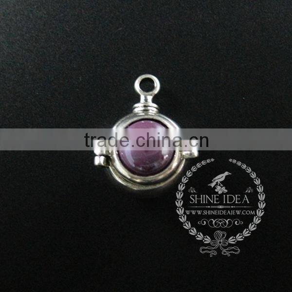 22mm round setting silver platd steam punk blue,orange,green,purple,sky blue and champage ceramic DIY pendant charm 1830068