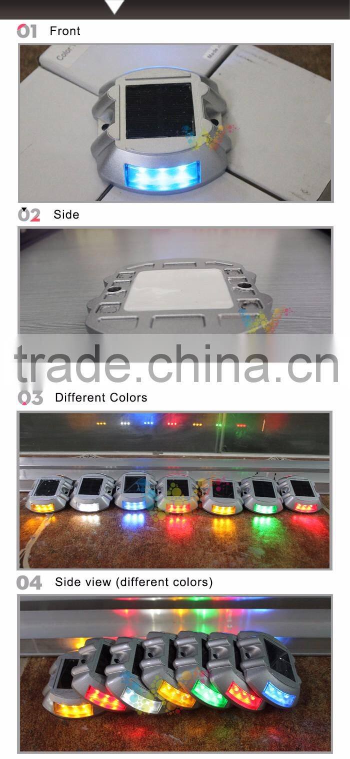 Aluminum solar power blue led flashing light reflective road stud