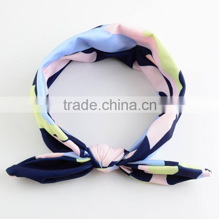 Whlesale Elegant Vintage Camo Fabric Hair Accessories For Baby Girl Dress Hair Band Bunny Ear Baby Bowknot