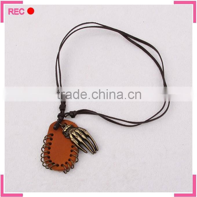 Fashion jewelry necklace with skull pendant, leather chain latest model fashion necklace