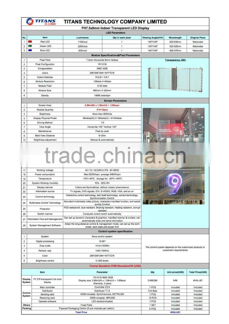 Transparent LED display glass wall window transparent led video screen