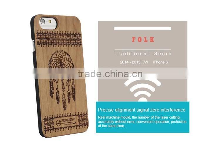 2016 Fashion DIY Laser Engraving Natural Cherry Wood Yellow Case for iPhone 6 6s, Wooden Carved Cover for iPhone 6 6s Plus