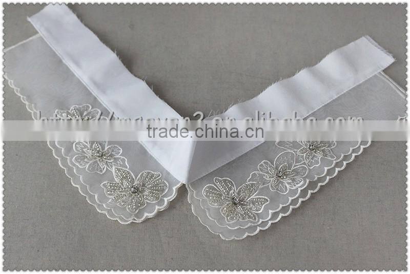 2016 fashion organza flowers lace beaded collar, embroidery beades neckline for garment