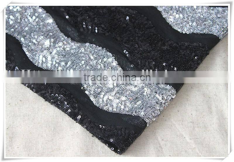 Latest black and silver wave sequin pattern textile fabric, sequin fabric textile for home textile